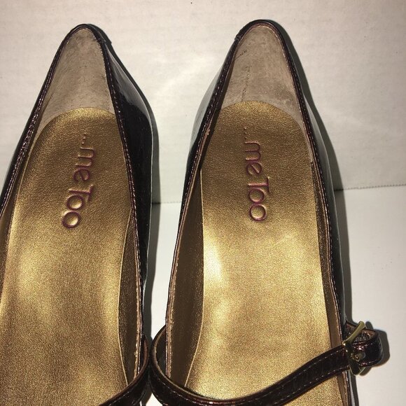 Me Too Chocolate Brown Heels 3 Inch Patent Strap/Buckle - Picture 3 of 13